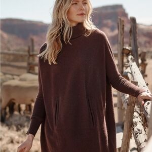 Garnet Hill Oversized Brown Turtleneck Sweater Wool Cashmere